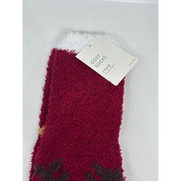 NEW Kohl’s Cozy Fleece Socks Teddy Bear Face Red Size 9-11 Soft Warm Slipper - Picture 2 of 4